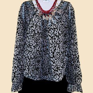 Jennifer Lopez Open Back Animal Print Blouse, Size XS